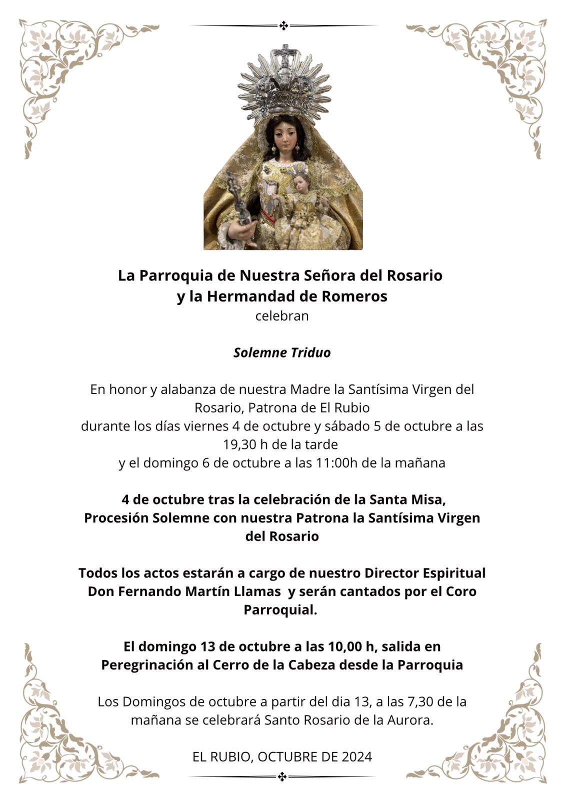 VERBENA DE LA HERMANDAD DE ROMEROS. TRIDUO Y PROCESIÓN. VIRGEN DEL ROSARIO PATRONA